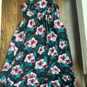 Floral long Dress - Black and Pink